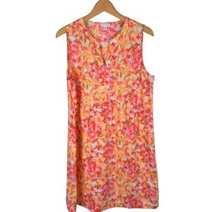 J. Jill Love Linen Floral Sleeveless Shift Dress Womens PM Petite Pink Orange
